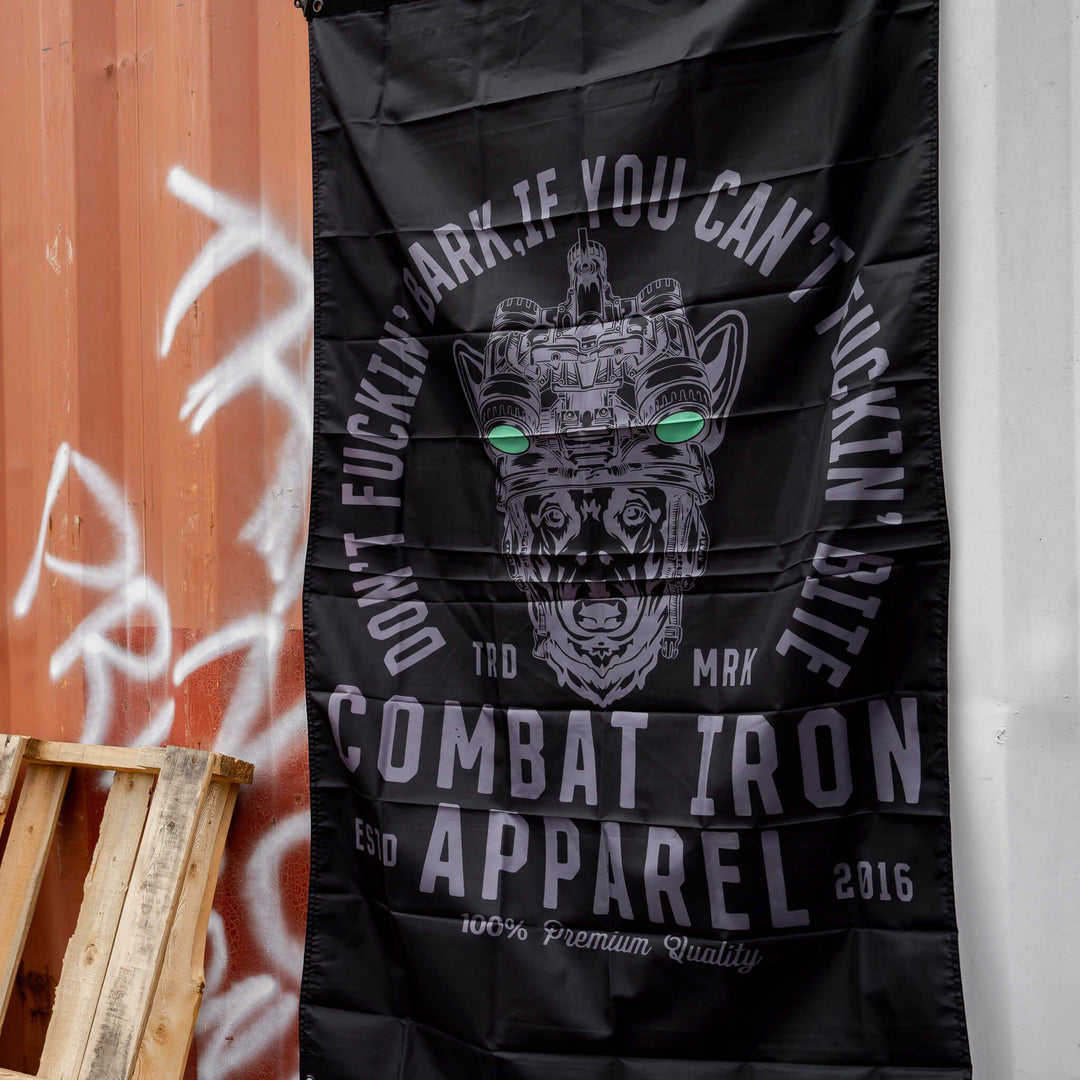 DON'T FUCKIN' BARK IF YOU CAN'T FUCKIN' BITE 3' x 5' Wall Flag - One Revolver Surfboards
