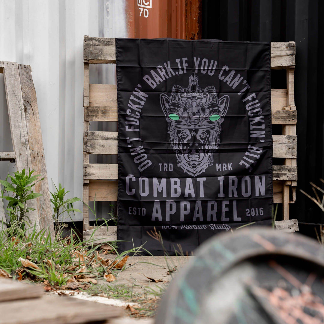 DON'T FUCKIN' BARK IF YOU CAN'T FUCKIN' BITE 3' x 5' Wall Flag - One Revolver Surfboards