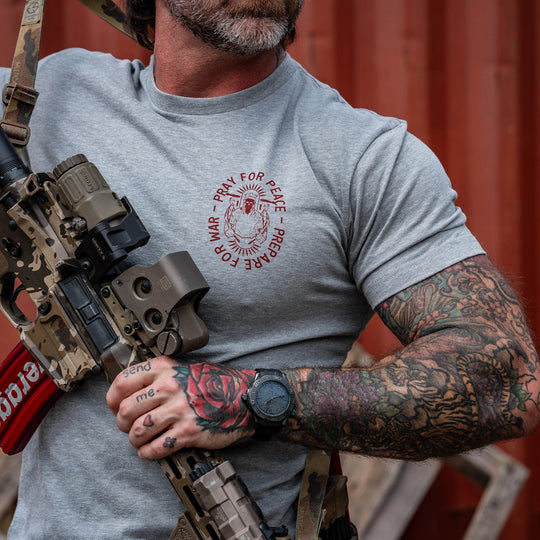 Pray For Peace. Prepare For War. Men's T-Shirt - One Revolver Surfboards