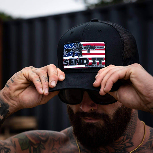 SEND IT AMERICAN FLAG PATCH MESH MID-PROFILE SNAPBACK - One Revolver Surfboards
