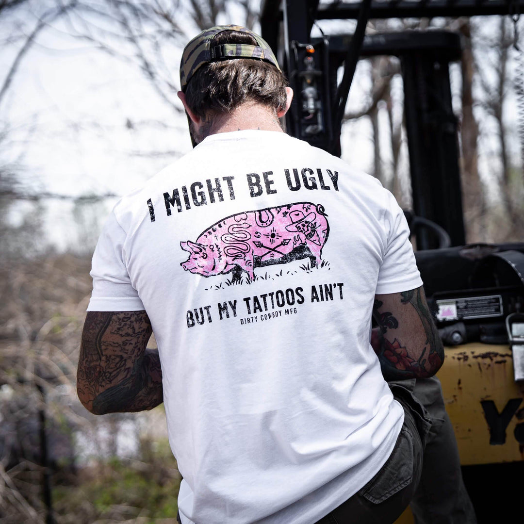 I Might Be Ugly but My Tattoos Ain't Pig Men's T-Shirt - One Revolver Surfboards