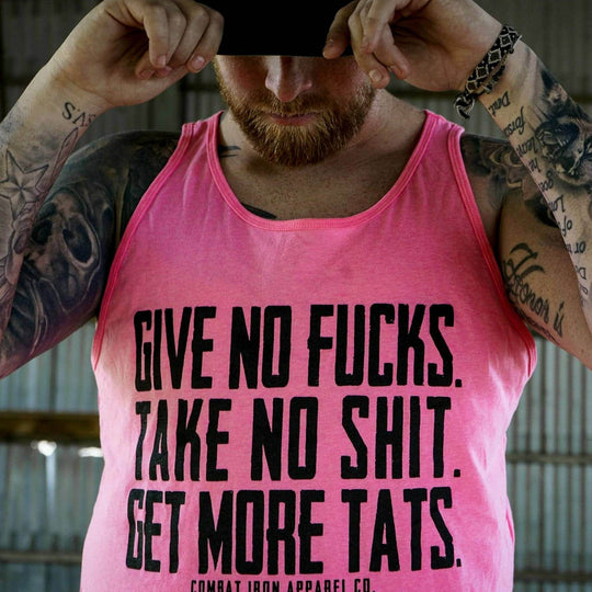 Give No Fucks. Take No Shit. Get More Tat's. Men's Tank - MEN'S TANK TOP - One Revolver Surfboards