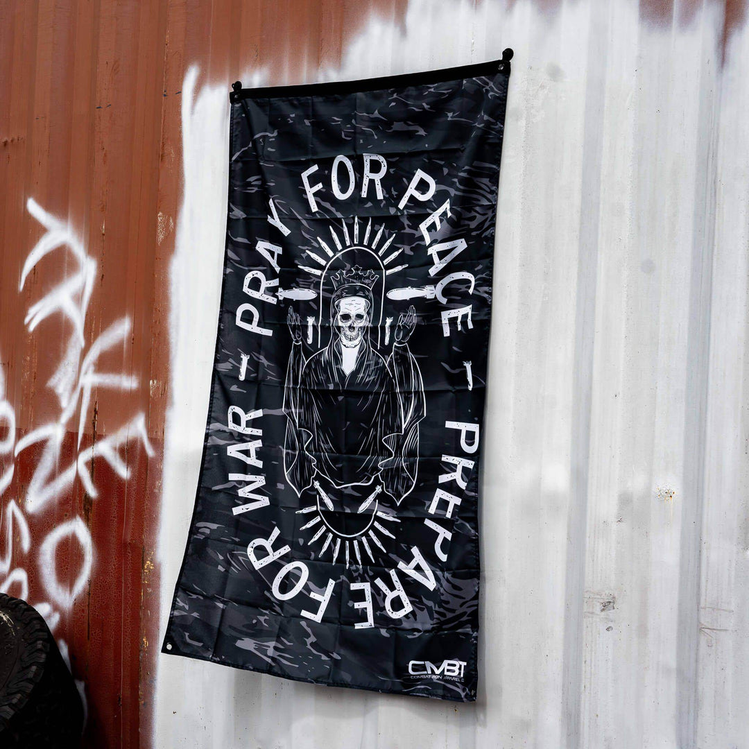 Pray For Peace. Prepare For War. Tiger Stripe 3' X 5' Wall Flag - One Revolver Surfboards