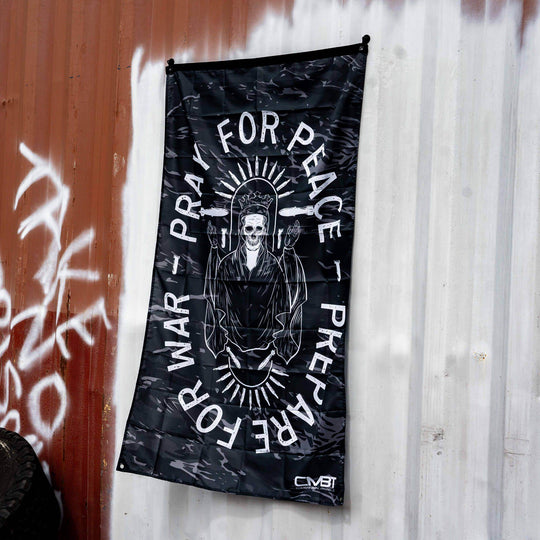 Pray For Peace. Prepare For War. Tiger Stripe 3' X 5' Wall Flag - One Revolver Surfboards