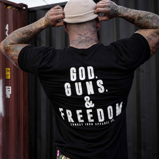 GOD, GUNS, & FREEDOM Men's T-Shirt - GRAPHIC T-SHIRT - One Revolver Surfboards
