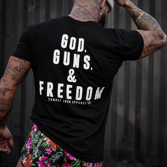GOD, GUNS, & FREEDOM Men's T-Shirt - GRAPHIC T-SHIRT - One Revolver Surfboards