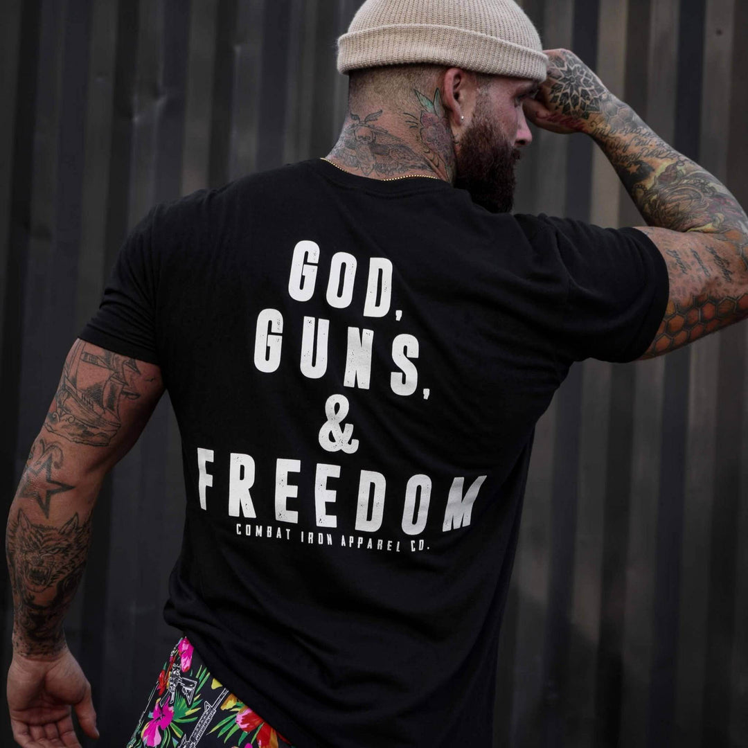 GOD, GUNS, & FREEDOM Men's T-Shirt - GRAPHIC T-SHIRT - One Revolver Surfboards