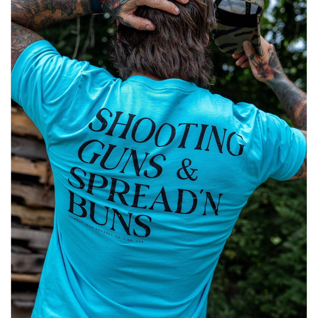 Shooting Guns & Spread'n Buns Men's T-Shirt - One Revolver Surfboards