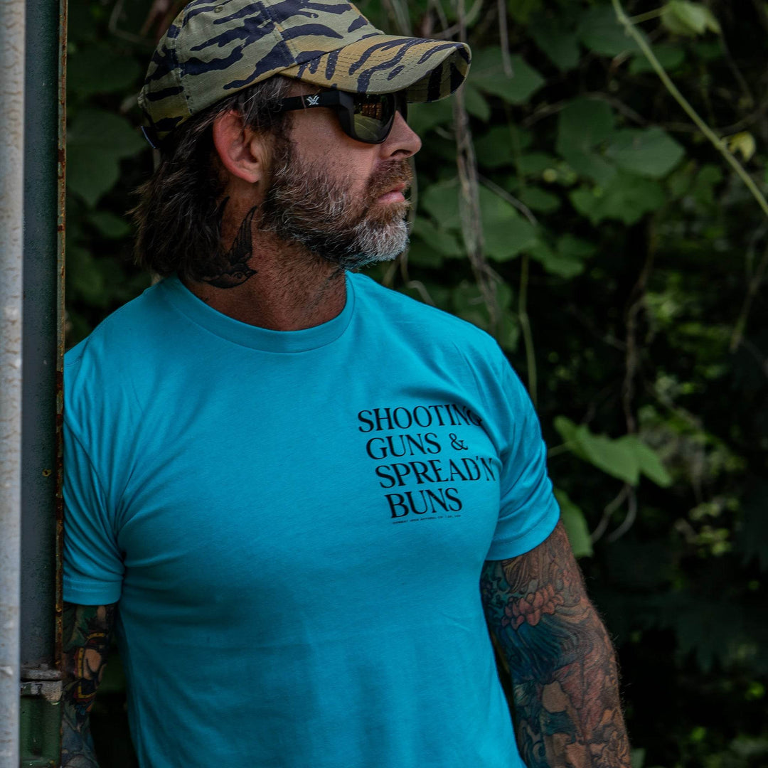 Shooting Guns & Spread'n Buns Men's T-Shirt - One Revolver Surfboards