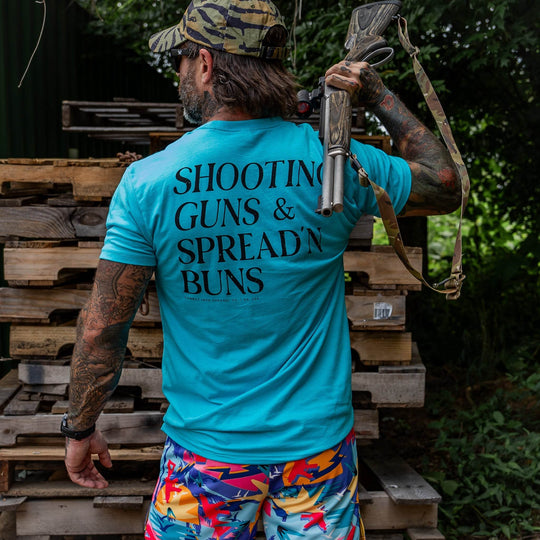 Shooting Guns & Spread'n Buns Men's T-Shirt - One Revolver Surfboards