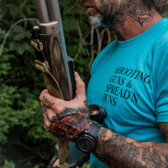 Shooting Guns & Spread'n Buns Men's T-Shirt - One Revolver Surfboards