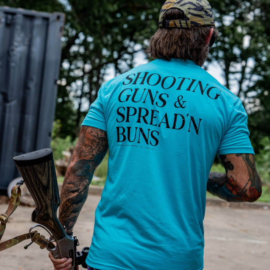 Shooting Guns & Spread'n Buns Men's T-Shirt - One Revolver Surfboards
