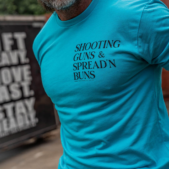 Shooting Guns & Spread'n Buns Men's T-Shirt - One Revolver Surfboards