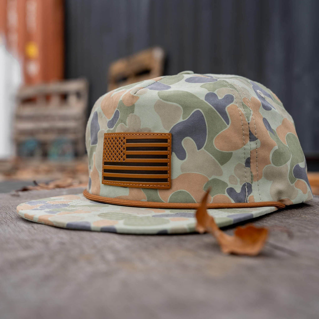 American Flag Leather Patch Crushable Rope Snapback Hat - One Revolver Surfboards