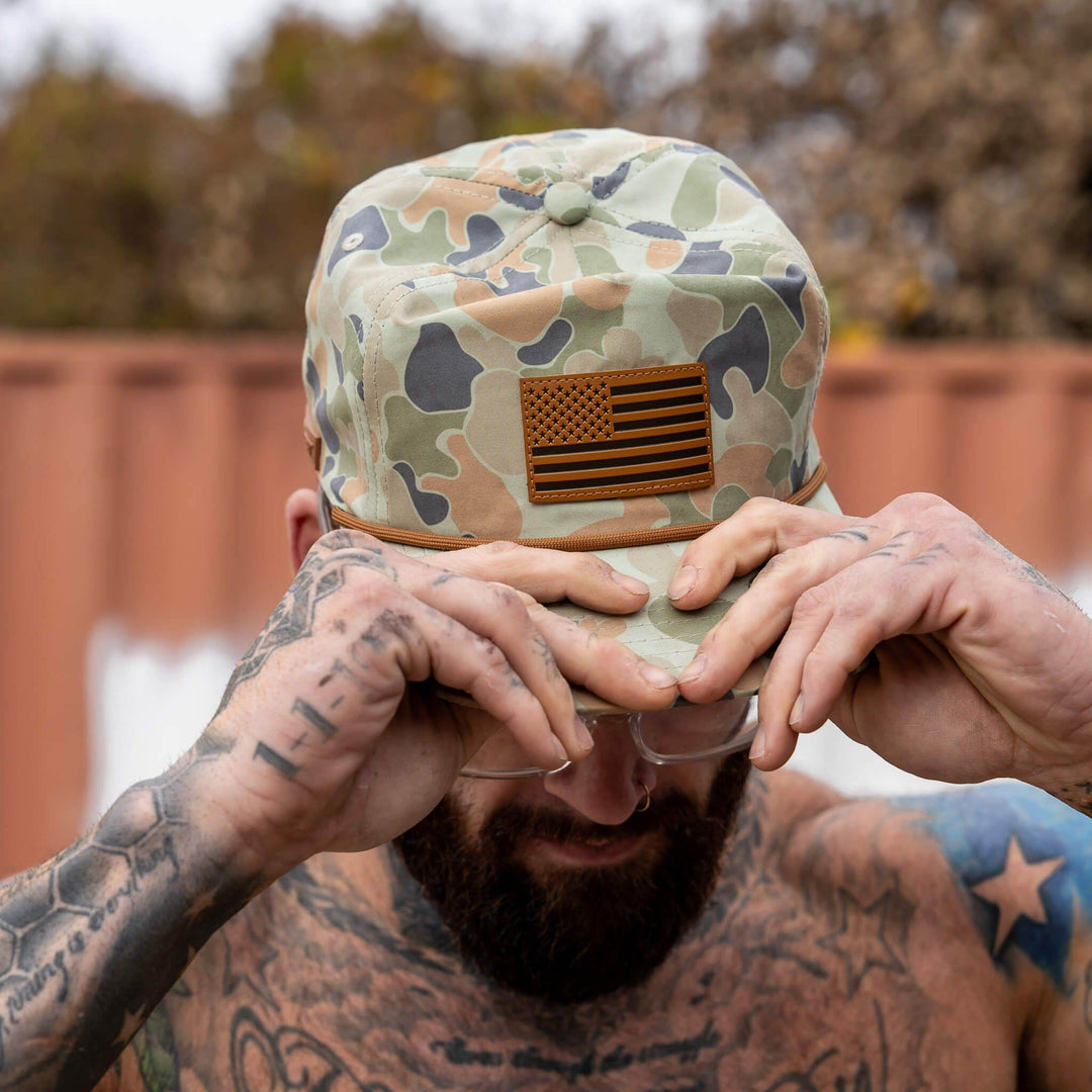 American Flag Leather Patch Crushable Rope Snapback Hat - One Revolver Surfboards