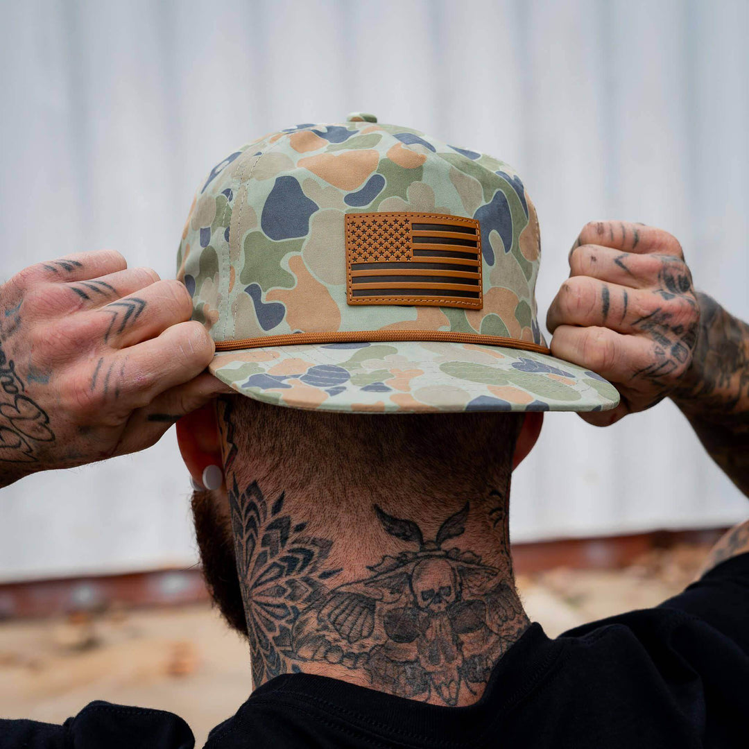 American Flag Leather Patch Crushable Rope Snapback Hat - One Revolver Surfboards