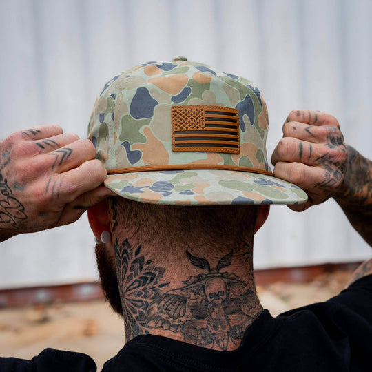 American Flag Leather Patch Crushable Rope Snapback Hat - One Revolver Surfboards