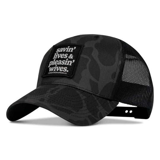 SAVIN' LIVES & PLEASIN' WIVES Patch SnapBack Hat - One Revolver Surfboards