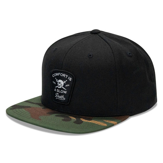 One Revolver Surfboards - Comfort Is A Slow Death Patch Flatbill Snapback Hat HEADWEAR