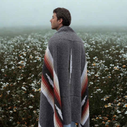 Charcoal Retro Diamond Mexican Blanket