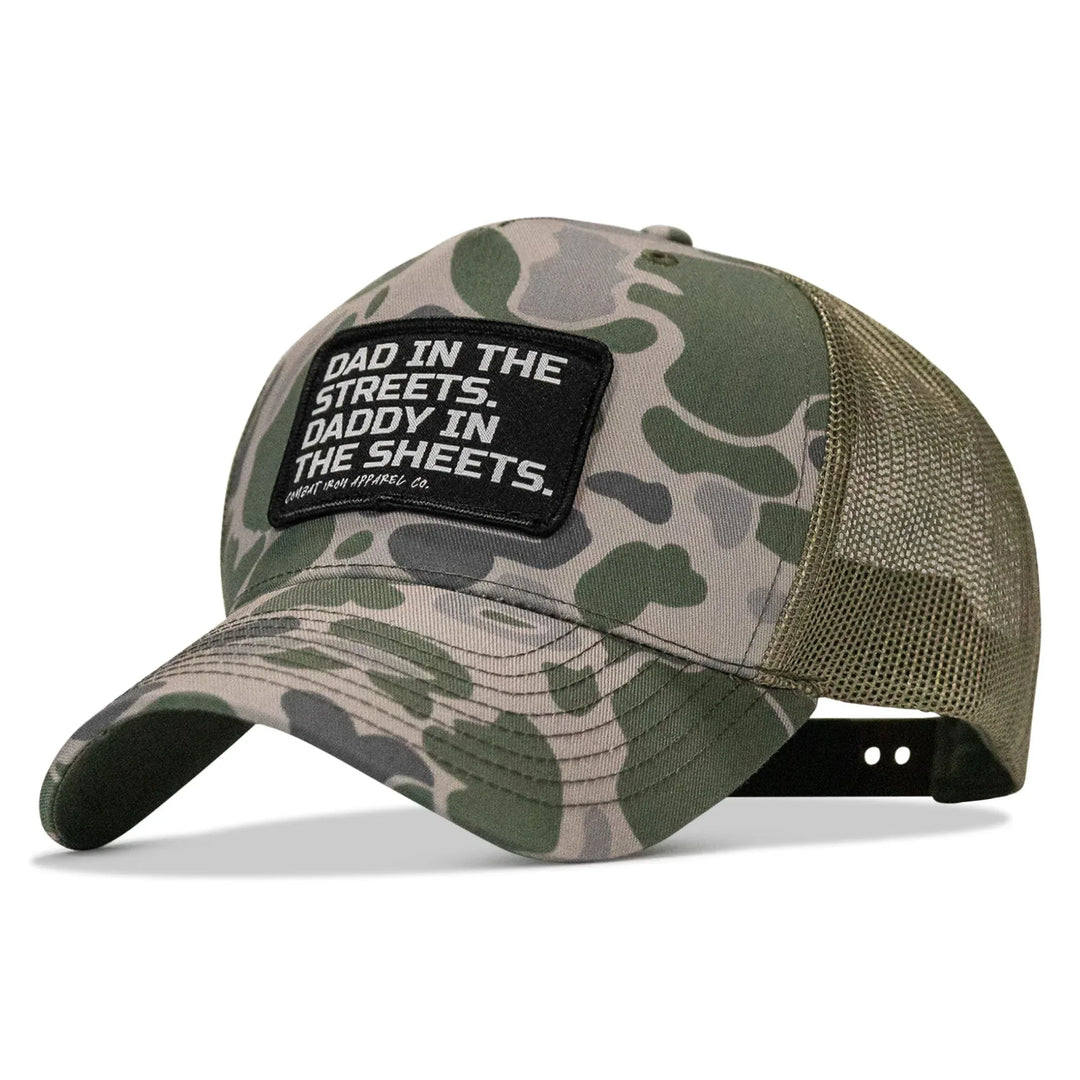One Revolver Surfboards - Dad In The Streets. Daddy In The Sheets. Black Patch Snapback Hat HEADWEAR