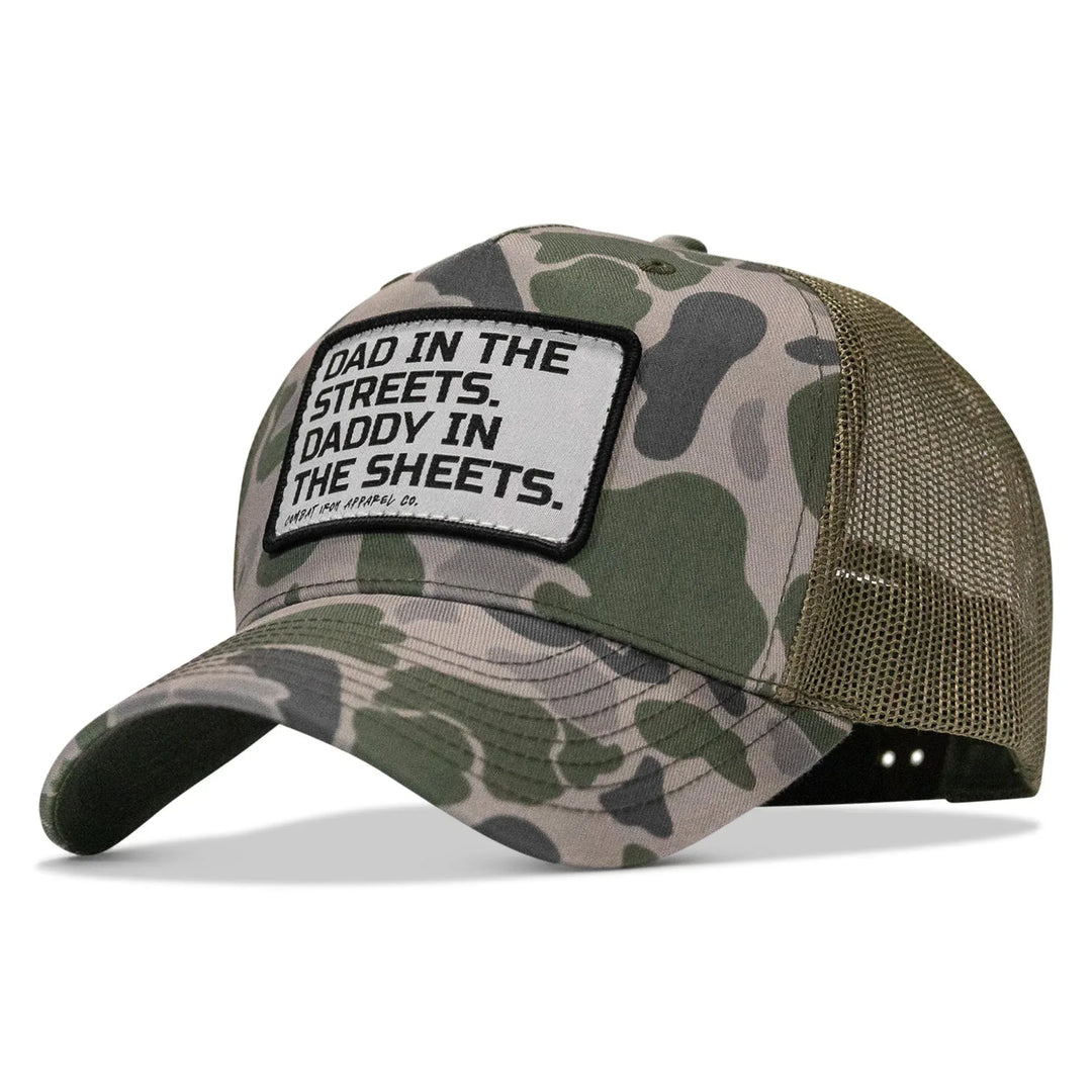 One Revolver Surfboards - Dad In The Streets. Daddy In The Sheets. White Patch Snapback Hat HEADWEAR