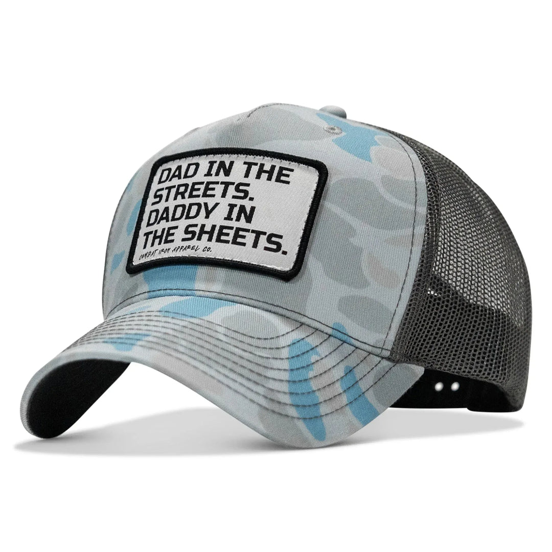 One Revolver Surfboards - Dad In The Streets. Daddy In The Sheets. White Patch Snapback Hat HEADWEAR