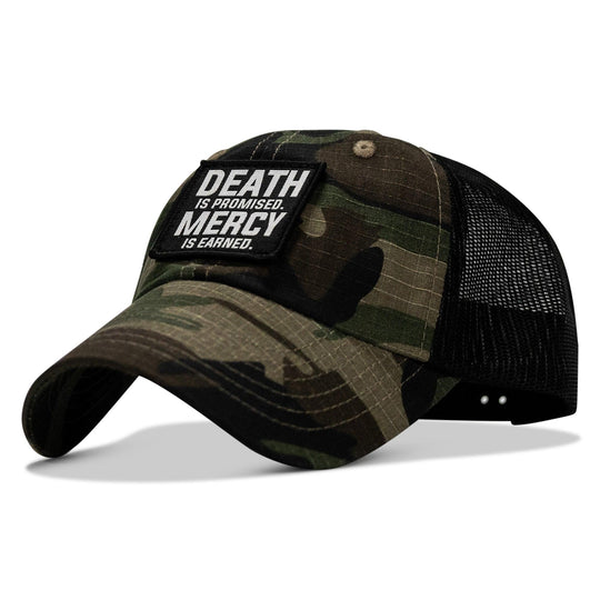 One Revolver Surfboards - Death Is Promised. Mercy Is Earned Patch. Tactical Ripstop Mesh Snapback Hat HEADWEAR