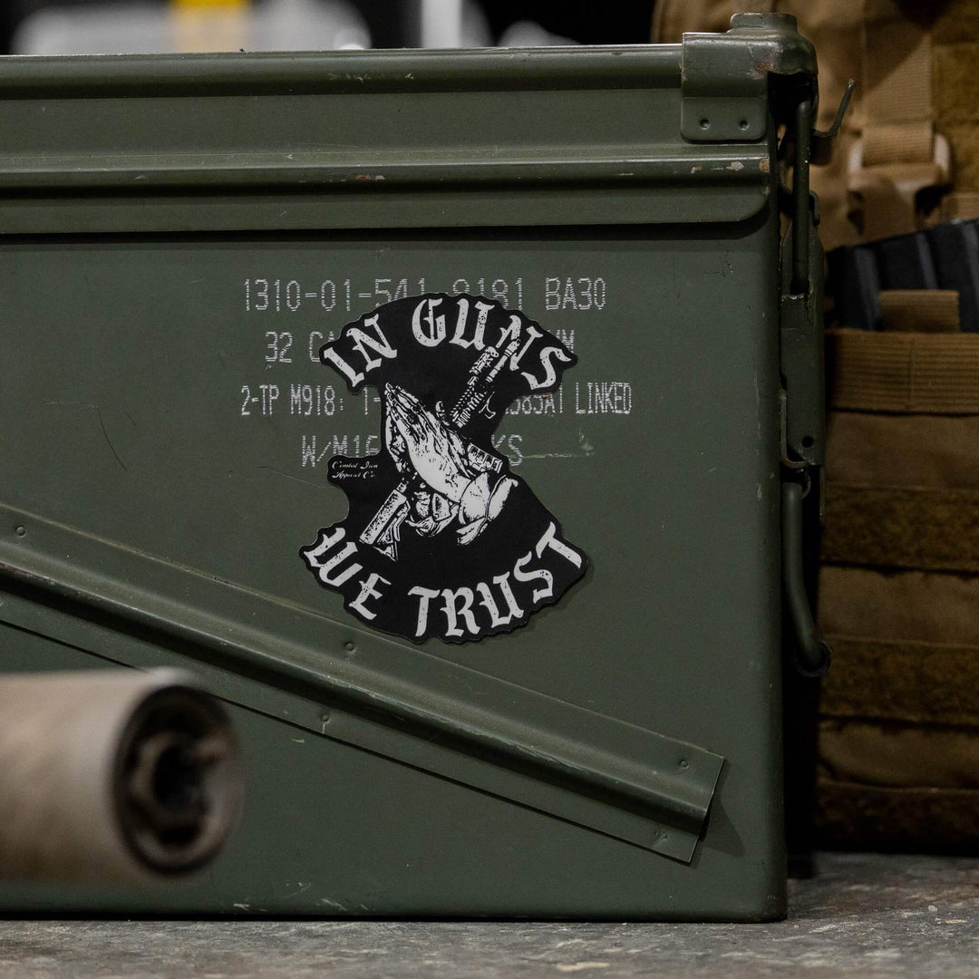 In Guns We Trust Decal - One Revolver Surfboards