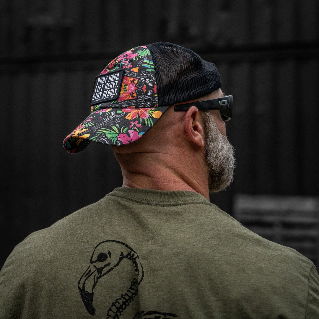 One Revolver Surfboards - Pray Hard. Lift Heavy. Stay Deadly. Patch Tactical Ripstop Mesh Snapback Hat HEADWEAR