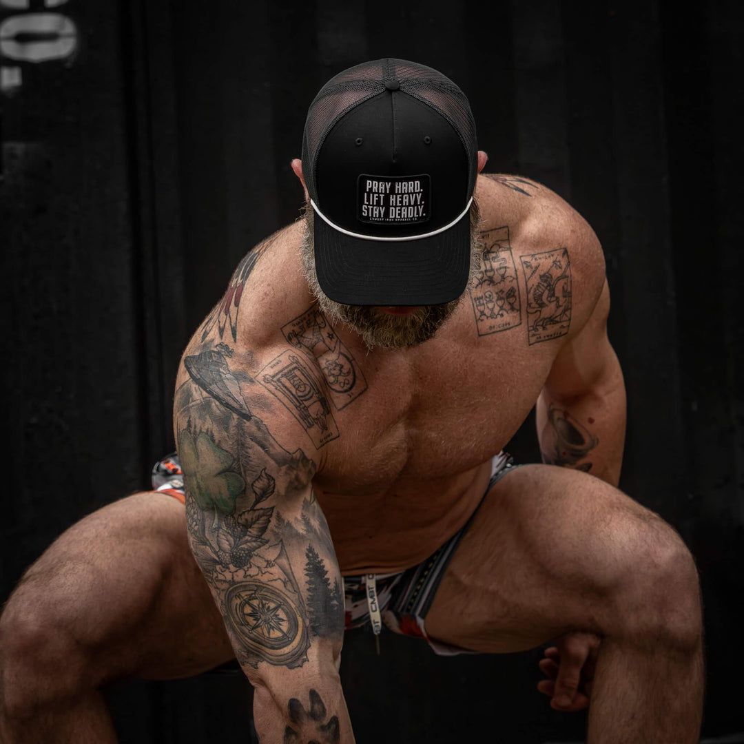 One Revolver Surfboards - Pray Hard. Lift Heavy. Stay Deadly. Patch Rope Snapback Hat HEADWEAR