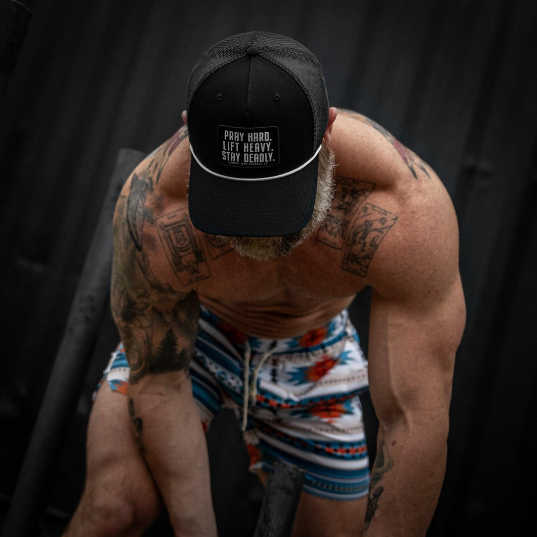 One Revolver Surfboards - Pray Hard. Lift Heavy. Stay Deadly. Patch Rope Snapback Hat HEADWEAR