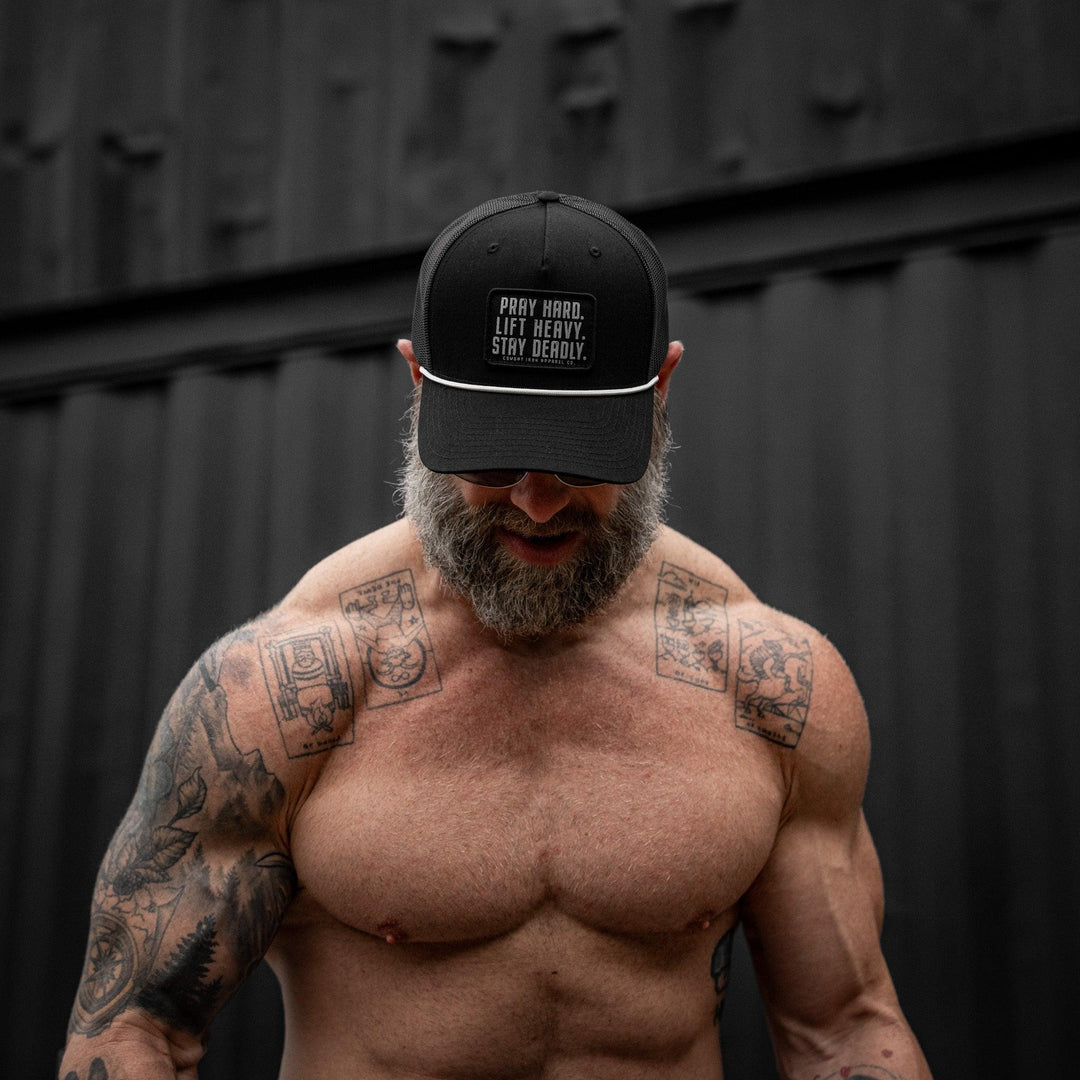 One Revolver Surfboards - Pray Hard. Lift Heavy. Stay Deadly. Patch Rope Snapback Hat HEADWEAR