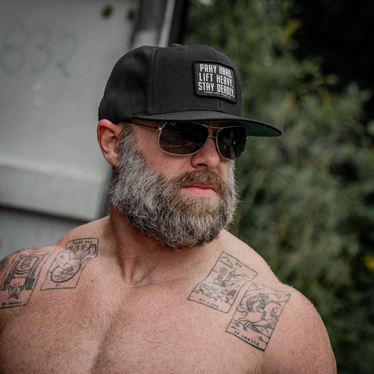 One Revolver Surfboards - Pray Hard. Lift Heavy. Stay Deadly. Flat Bill SnapBack Hat HEADWEAR