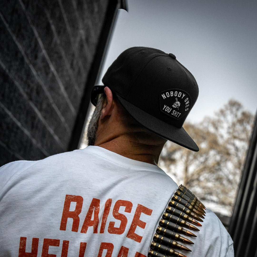 One Revolver Surfboards - Nobody Owes You Shit Arched Patch Flatbill SnapBack Hat HEADWEAR