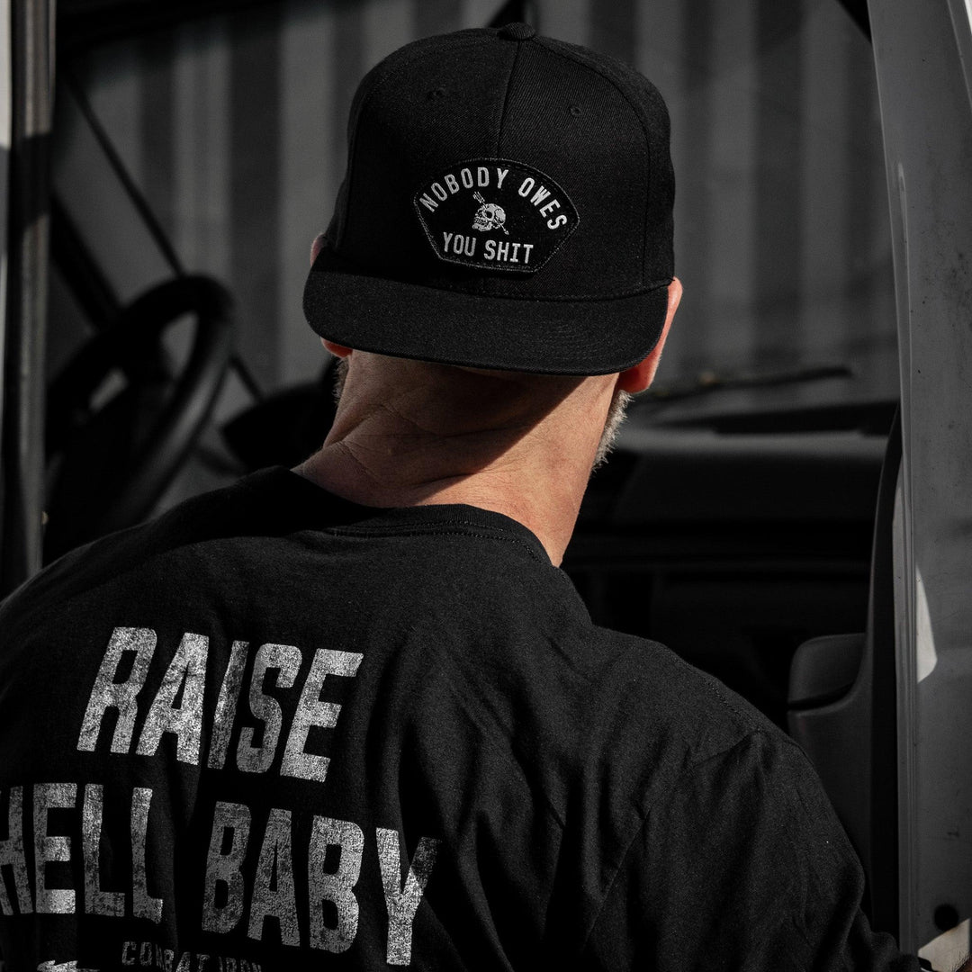 One Revolver Surfboards - Nobody Owes You Shit Arched Patch Flatbill SnapBack Hat HEADWEAR