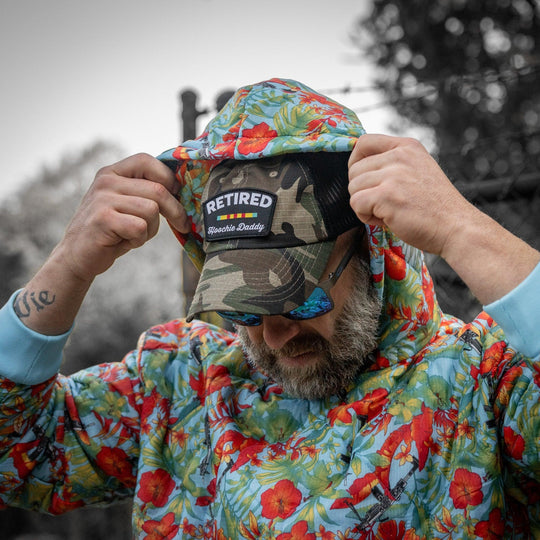 One Revolver Surfboards - Retired Hoochie Daddy Veteran Patch Ripstop Tactical Mesh Snapback Hat HEADWEAR
