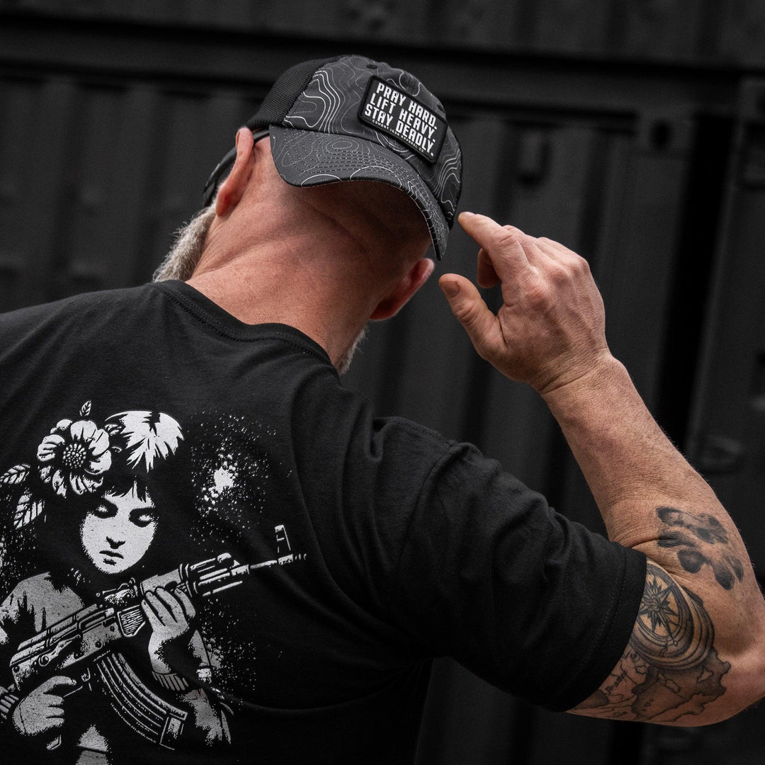 One Revolver Surfboards - Pray Hard. Lift Heavy. Stay Deadly. Patch Tactical Ripstop Mesh Snapback Hat HEADWEAR