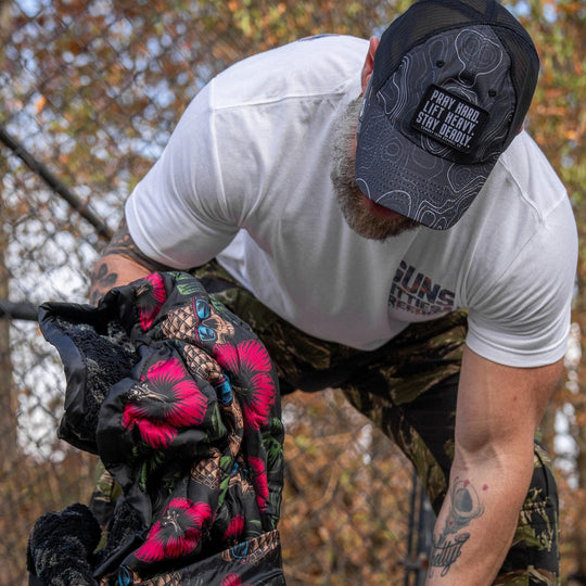 One Revolver Surfboards - Pray Hard. Lift Heavy. Stay Deadly. Patch Tactical Ripstop Mesh Snapback Hat HEADWEAR