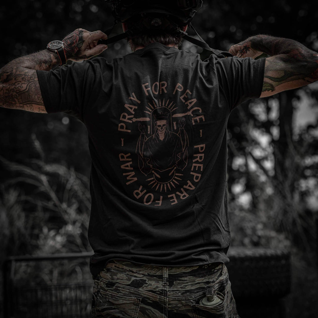 Pray For Peace. Prepare For War. Men's T-Shirt - One Revolver Surfboards