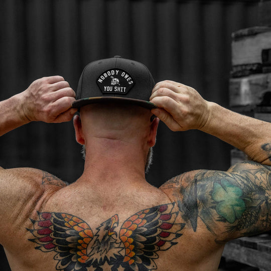 One Revolver Surfboards - Nobody Owes You Shit Arched Patch Flatbill SnapBack Hat HEADWEAR