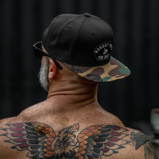 One Revolver Surfboards - Nobody Owes You Shit Arched Patch Flatbill SnapBack Hat HEADWEAR