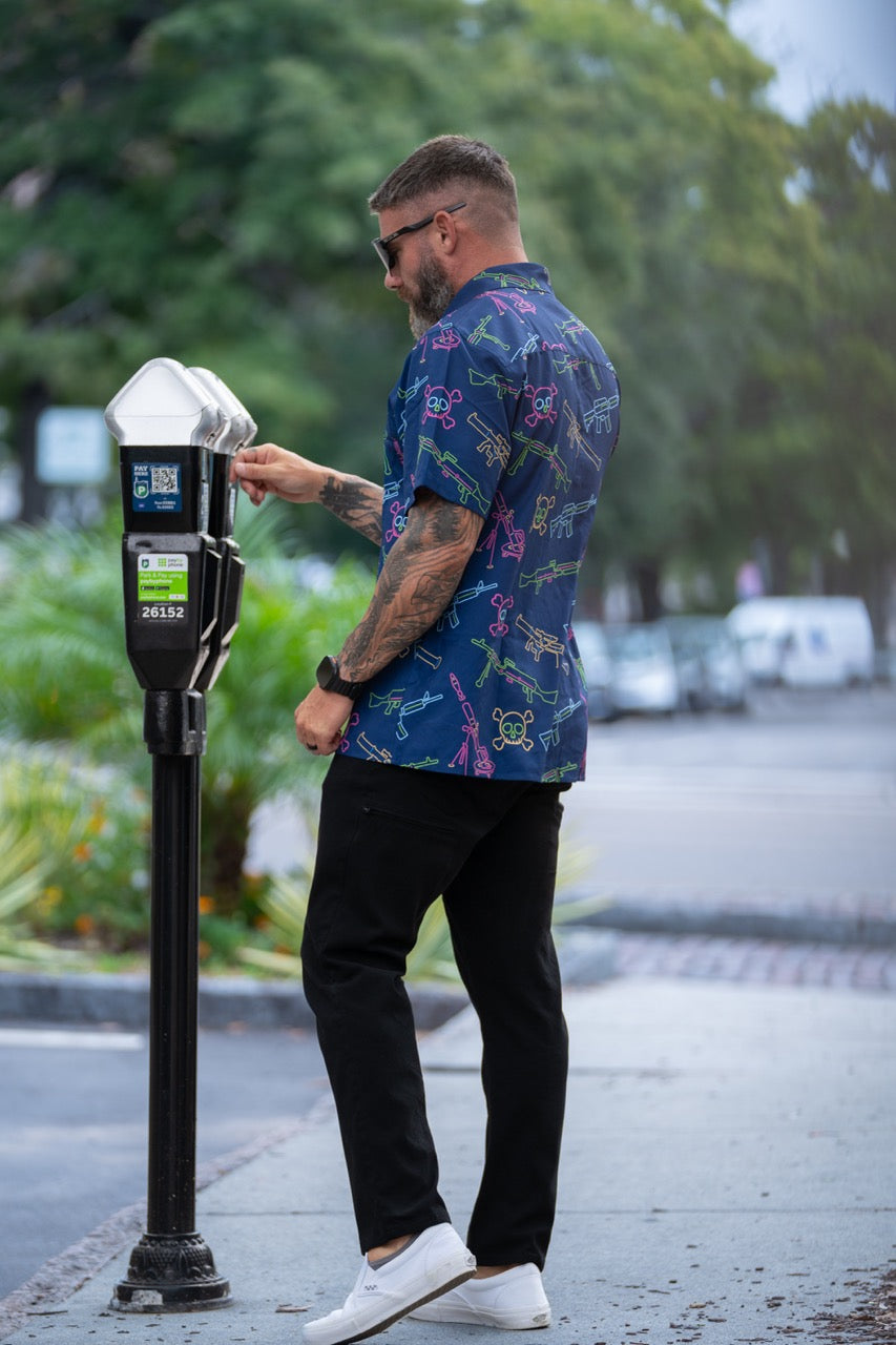 Neon Lights &amp; Gun Fights Button-up