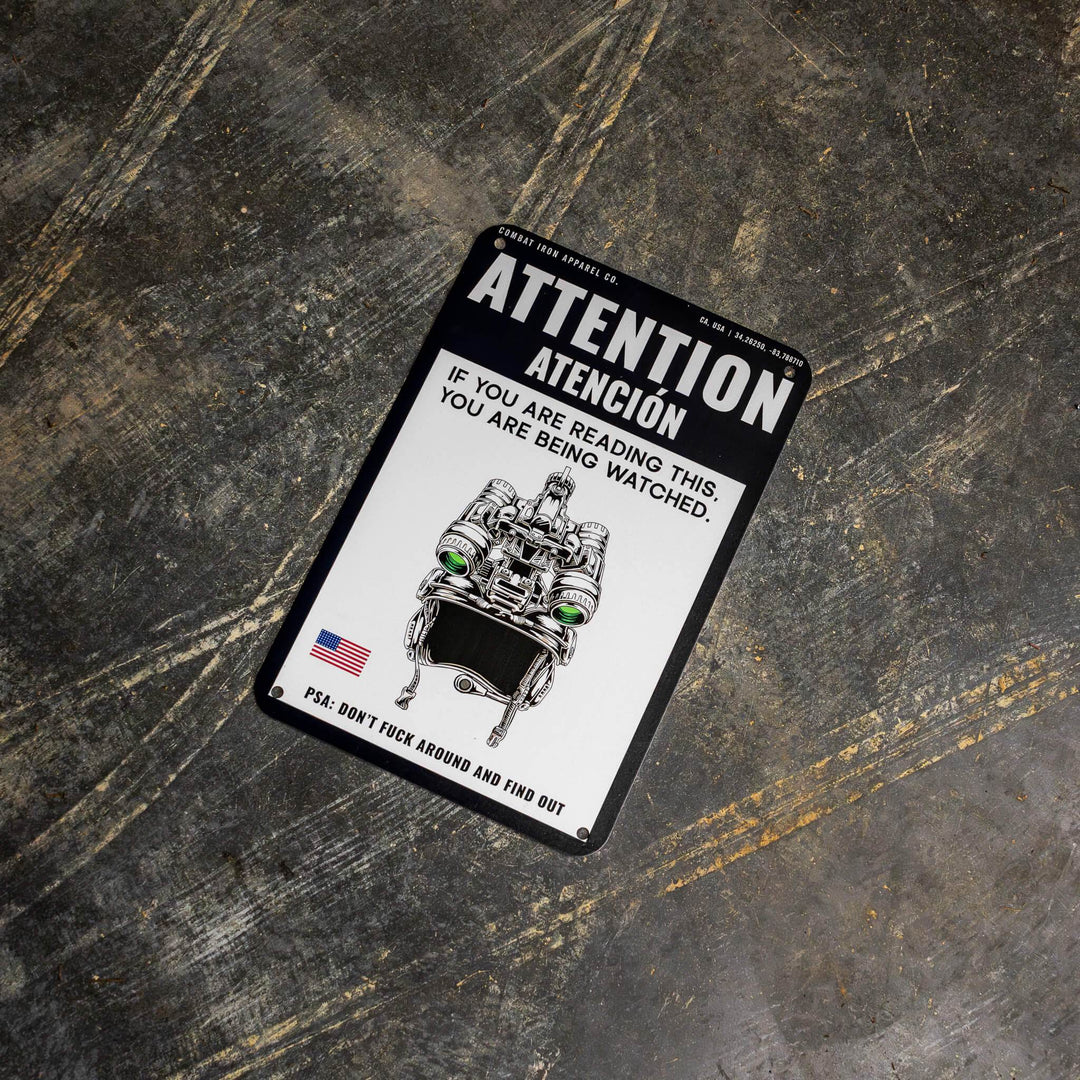 Attention You Are Being Watched Wall Mounted Metal Sign - One Revolver Surfboards