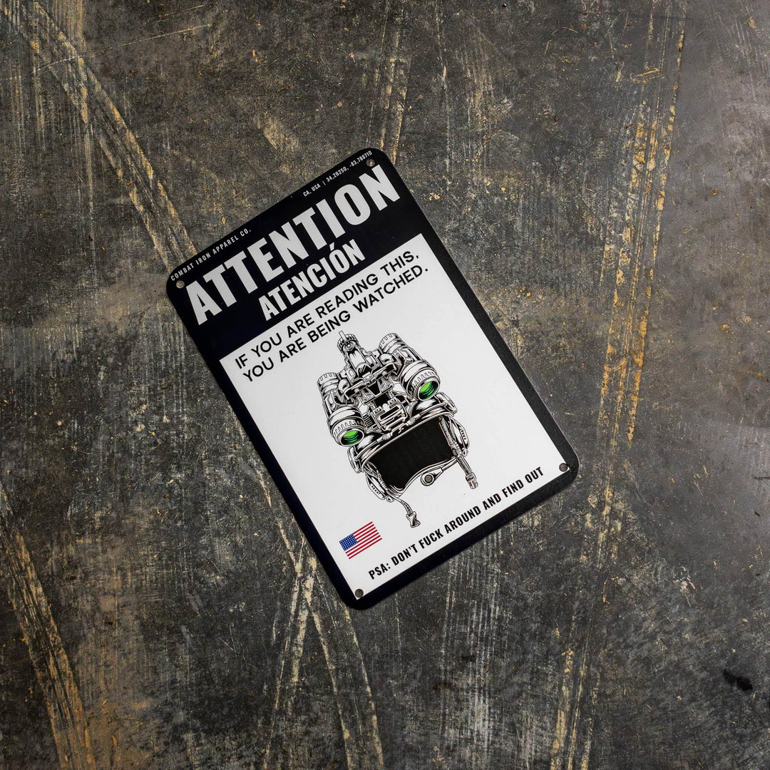 Attention You Are Being Watched Wall Mounted Metal Sign - One Revolver Surfboards