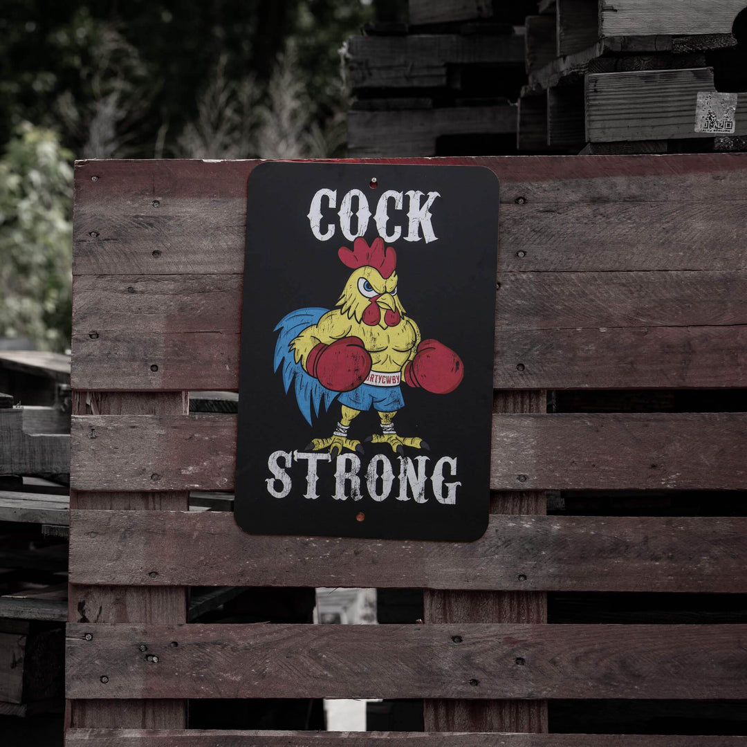 Cock Strong Wall Mounted Metal Sign - One Revolver Surfboards