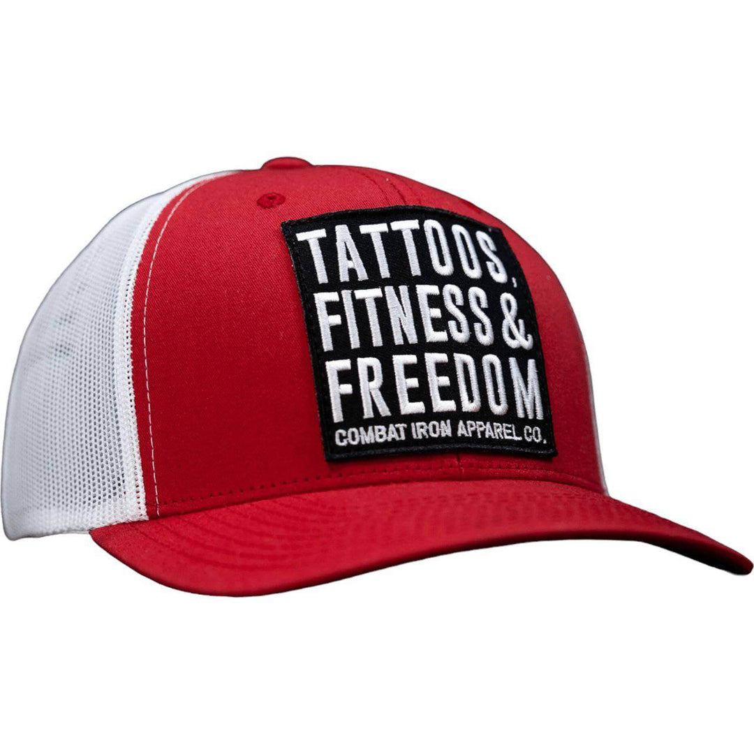 Tattoos, Fitness, & Freedom Black Patch Mid-Profile Mesh Snapback Hat - One Revolver Surfboards