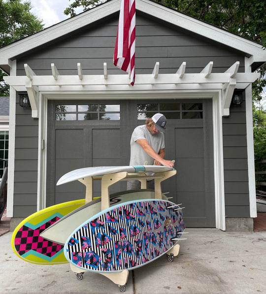 THE DROP IN surfboard storage work bench - One Revolver Surfboards