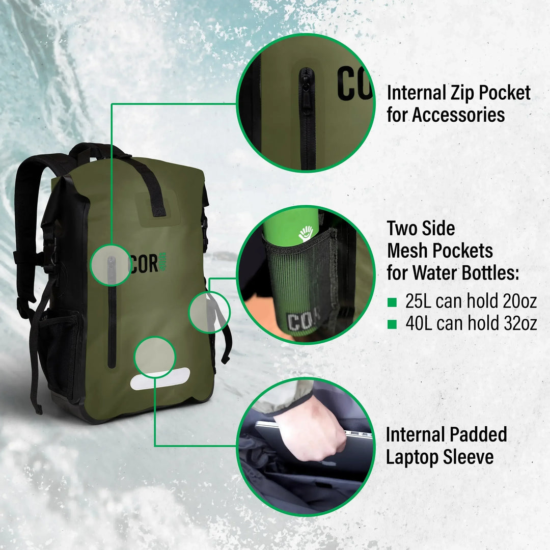 One Revolver Surfboards - 40L Waterproof Dry Bag Backpack Backpacks
