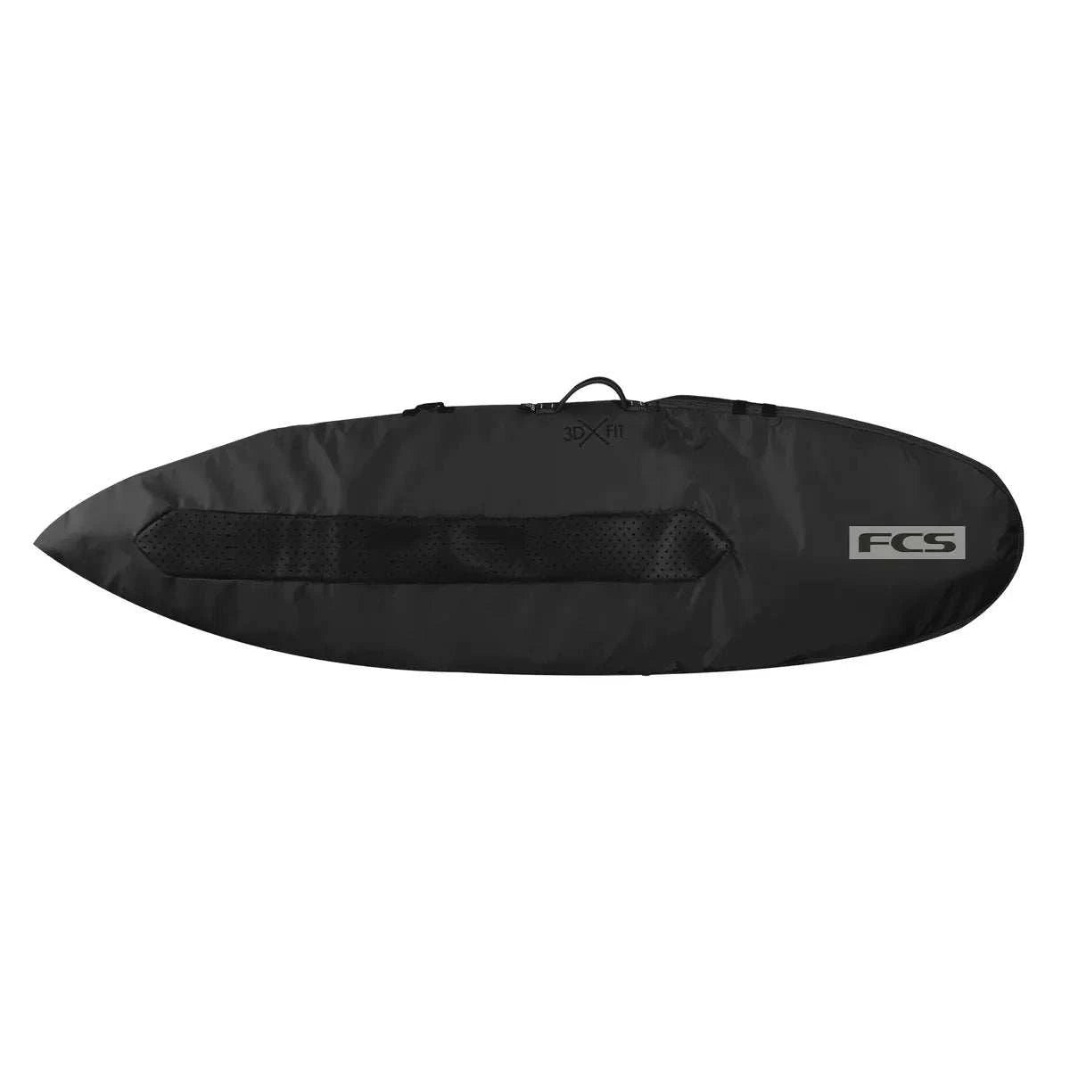 a black surfboard bag with a black handle